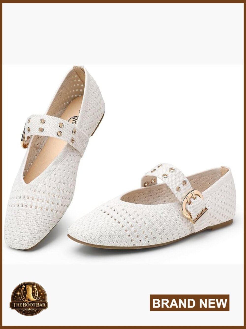 Square Toe Knit Flats with Adjustable Buckle Strap Comfortable Work Shoes